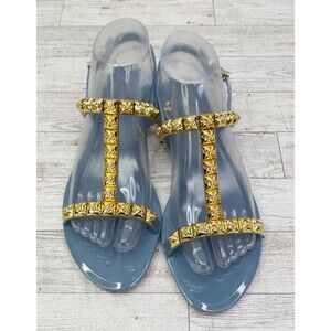 Stuart‎ Weitzman Women's Jelrose Flats Sandal Size 7 Blue Gold Sandals Shoes